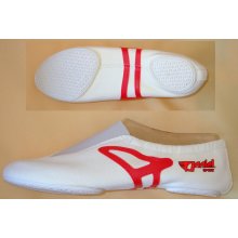 Anniel 2052 Gymnastischuh/Kunstturnschuh/Schläppchen creme +rotes Streifen Logo *Einzestücke zum Sonderpreis*