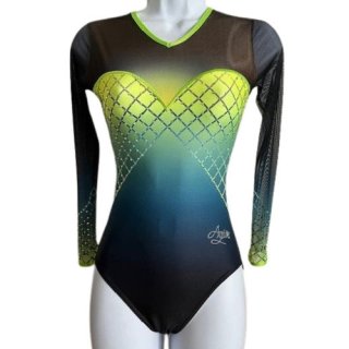 AGIVA 1440 Langarm Gymnastikanzug aus "Sublimate+Netz+Strass" F: schwarz/lime